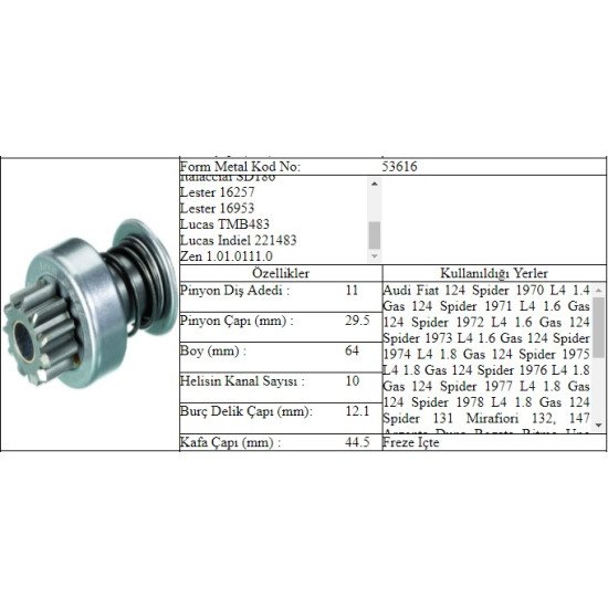 M.DİŞLİ 11 DİŞ FIAT ALFA ROMEO M.DİŞLİ 11 DİŞ FIAT ALFA ROMEO