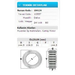 24V 80A HYUNDAI İŞMAKİNALARI KAMİŞ MOTOR 10557