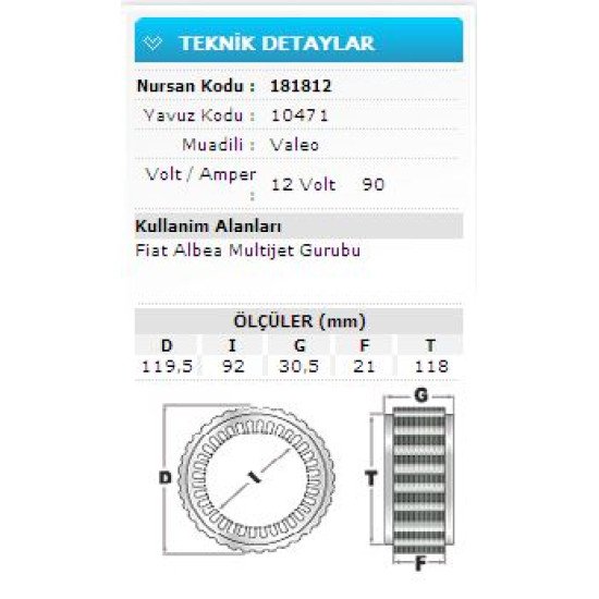 12V 90A FIAT ALBEA MULTİJET GURUBU 10471