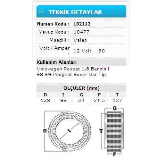 12V 90A VW PASS 1.8 BENZ 98.99.PEUGEO BOX DAR10477
