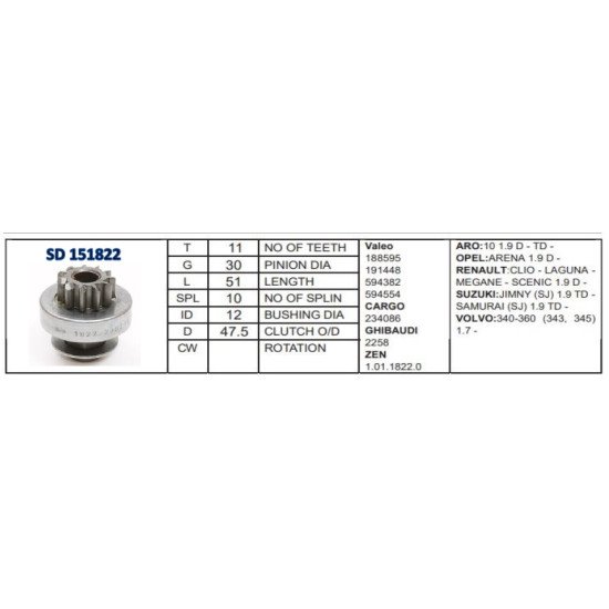 M.DİŞLİSİ 71518220 VALEO 11D, PEJO CITROEN D6R M.DİŞLİSİ 71518220 VALEO 11D, PEJO CITROEN D6R