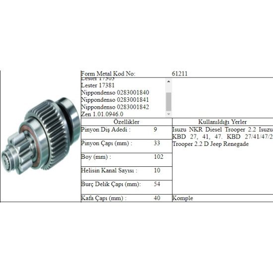 M.DİŞLİ 9 DİŞ ISUZU NKR TEK TEKER
