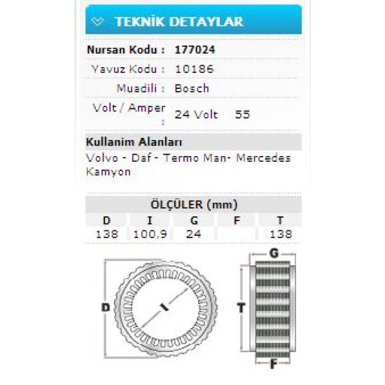 24V 55A VOLVO-DAF-TERMO MAN- MERCEDES KAMYON 10186