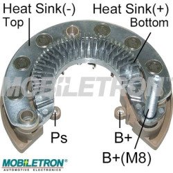 Mobiletron RM-239 Alternatör Diyot Tablası (Redresör) 128 mm – M8 Akü Bağlantısı – 12–50A Avalanche Diyotlu