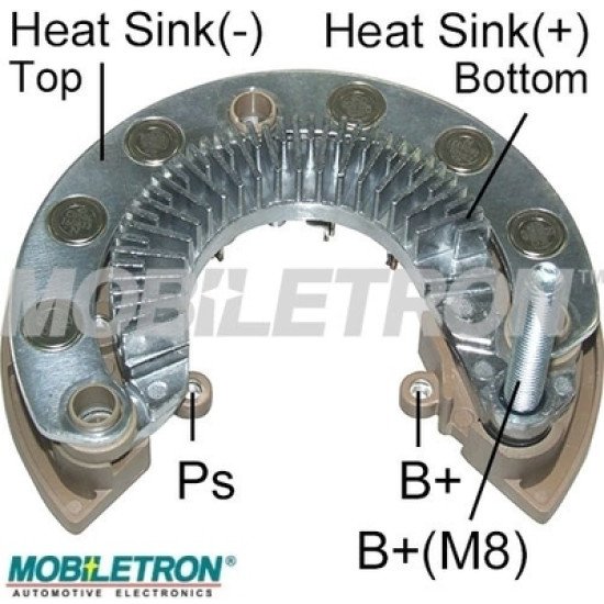 Mobiletron RM-239 Alternatör Diyot Tablası (Redresör) 128 mm – M8 Akü Bağlantısı – 12–50A Avalanche Diyotlu