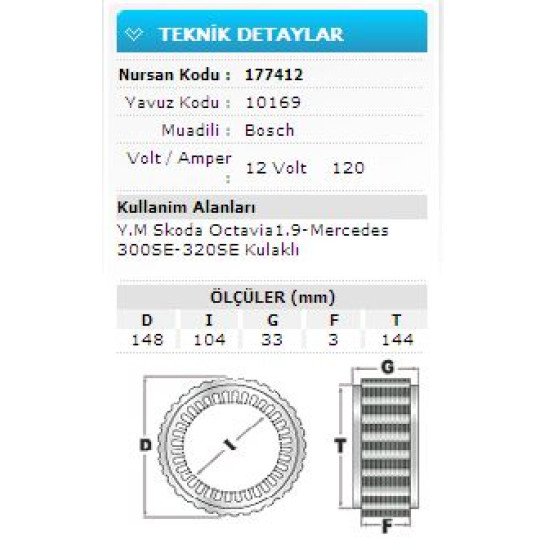 12V 120A YM SKODA OCTAV 1.9-MERC 300SE-320SE 10169