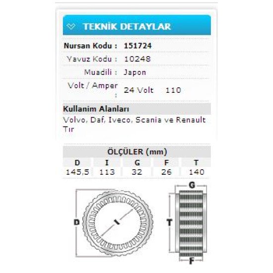 24V 110AVOLVO DAF.IVECO SCA RENO TIR 10248 ST 1820