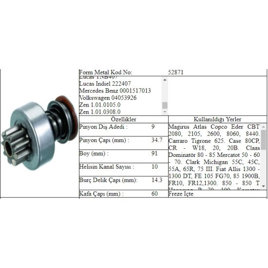 M.DİŞLİ 9 DİŞ MERCEDES 2517 302 303 ORTA FREZE