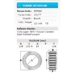 12V 75A VW-BMV-NISSAN VANETTA-OPEL MUHT.ARAÇ 10177