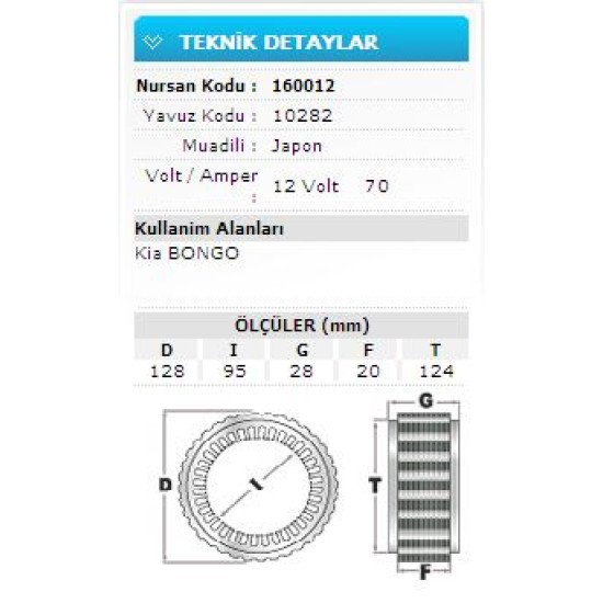 12V 70A KIA BONGO-KIA BESTA 10282