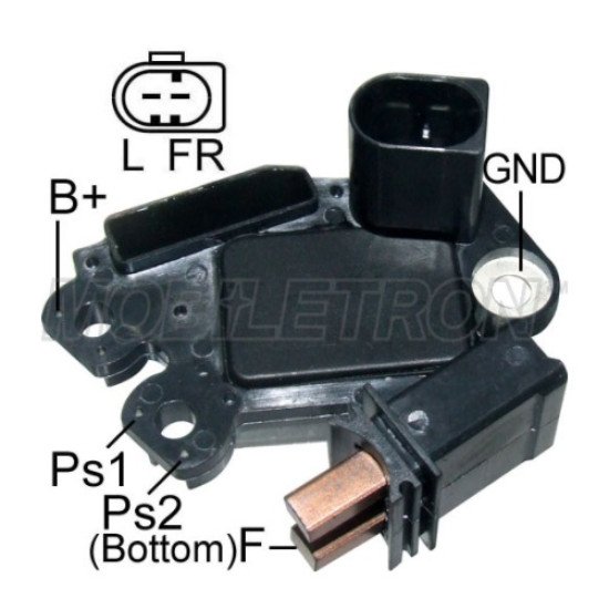 Mobiletron VR-V5339 Alternatör Voltaj Regülatörü (Konjektör) 14.4V Set Noktası – FR-L Terminalli (Soft Start / Kısa Devre Korumalı)