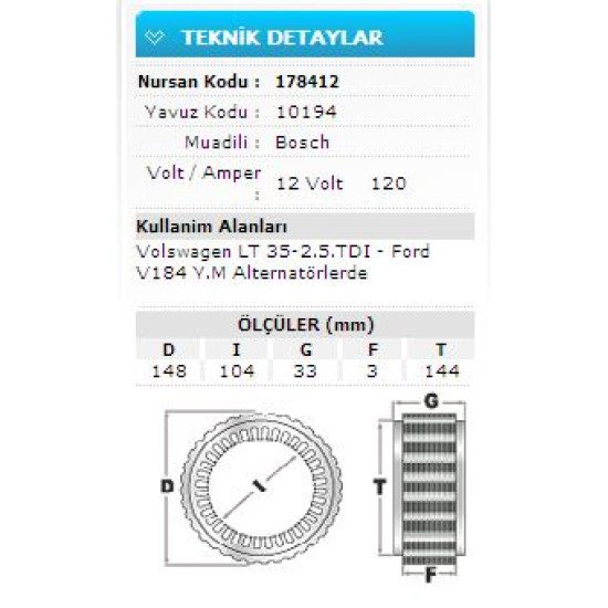 12V 120A VW LT 35-2.5TDI-FORD V184 YM ALTER. 10194
