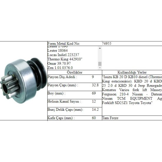 M.DİŞLİ 9 DİŞ ISUZU İŞBORA ZEN 376