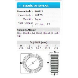 12V 75A OPEL COMBO 1.7 DİZEL KLİMALI HİTA 10273