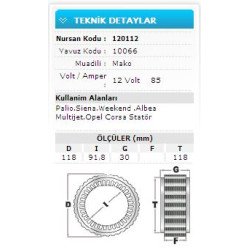 12V 85A FIAT PALİO.SİENA.ALBEA MJET.OPELCORS 10066