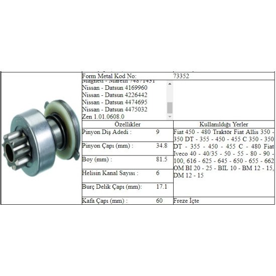 M.DİŞLİ 9 DİŞ FIAT 450 480