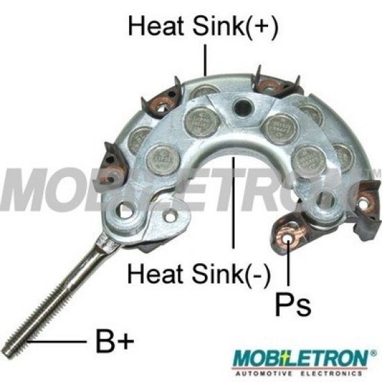 Mobiletron RN-15PL Alternatör Doğrultucu (Rectifier) 90 mm (M6 Akü Ucu, 8–50A Press-Fit Diyotlu, Alüminyum Isı Emicili)
