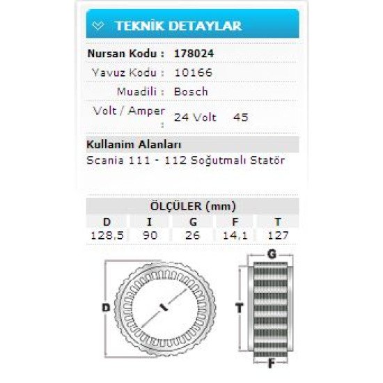 24V 45A SCANIA 111-112 SOĞUTMALI  182124 10356