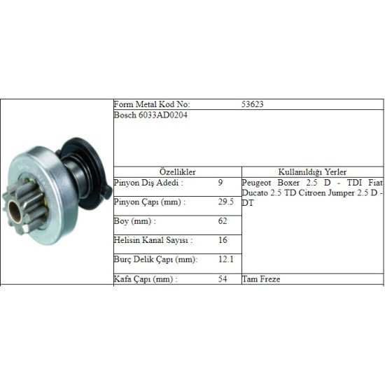 M.DİŞLİ 9 DİŞ PEUGEOT BOXER FIAT DUCAT JUMP 2,5 TD