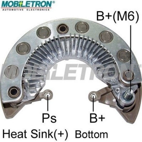 Mobiletron RM-179 Alternatör Diyot Tablası (Rectifier) 130mm OD (M6 Akü Çıkışı, 12–50A Avalanche Diyotlu)
