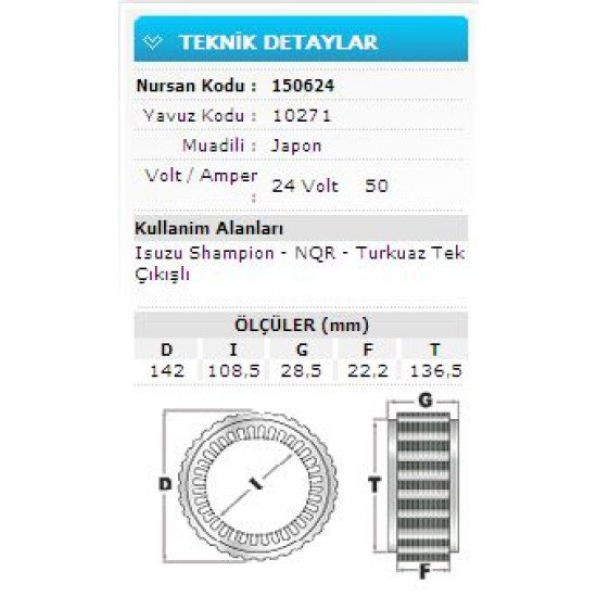 24V 50A ISUZU SHAMPİON-NQR-TURKUAZ TEK ÇIKIŞ 10271