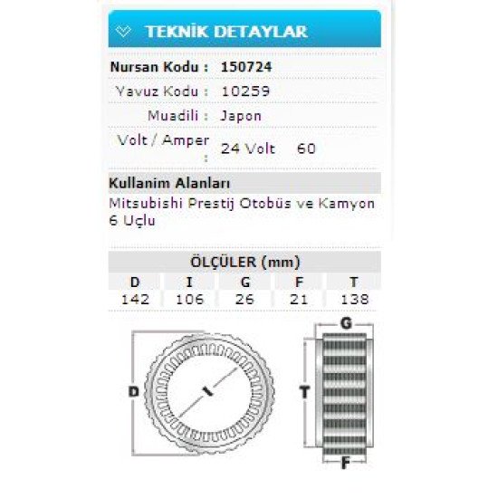 24V 60A MITS PRESTİJ OTOB VE KAMYON 6 UÇLU 10259