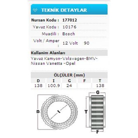 12V 90A YAVUZ KAMY.VW-BMV-NISSAN VANET-OPEL 10176
