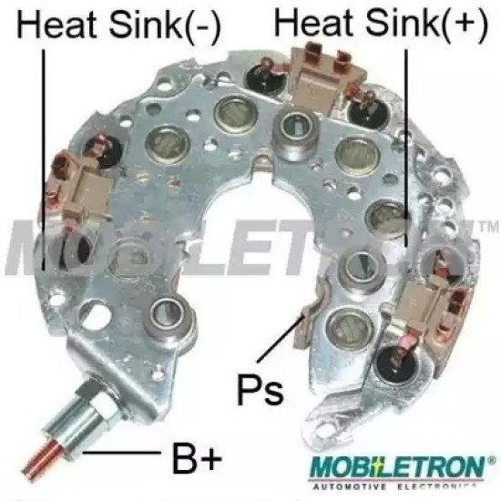 Mobiletron RN-76 Alternatör Doğrultucu (Rectifier / Diyot Köprüsü) 117mm OD M6 Akü Bağlantılı 12–50A Diyotlu