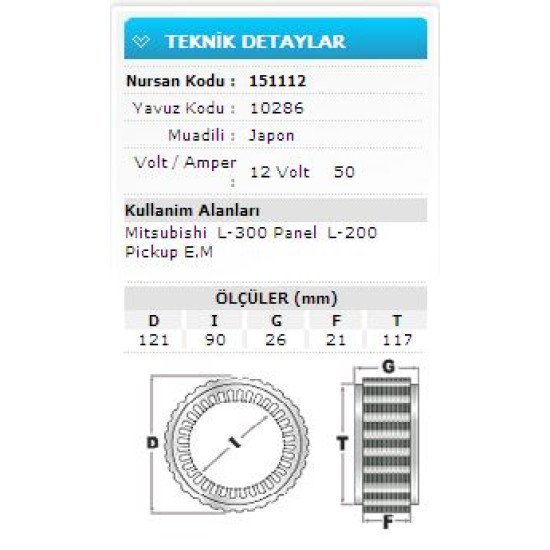 12V 50A MITS L-300 PANEL  L-200 PİCKUP E.M 10286