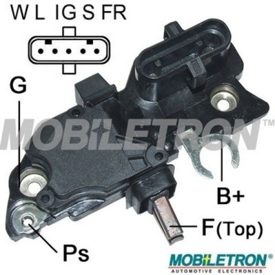 Mobiletron VR-B122B 24V Alternatör Voltaj Regülatörü (Konjektör) 25.6V Set Noktalı (W-L-IG-S-FR Terminalli, B-Circuit, Soft Start)